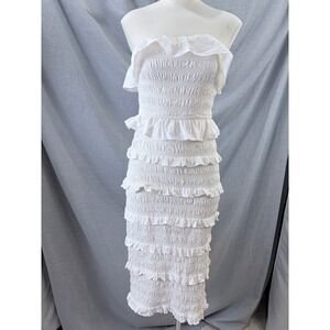 Cleobella Cream Smocked Ruffle Off Shoulder Midi Dress Small Womens Wedding Boho